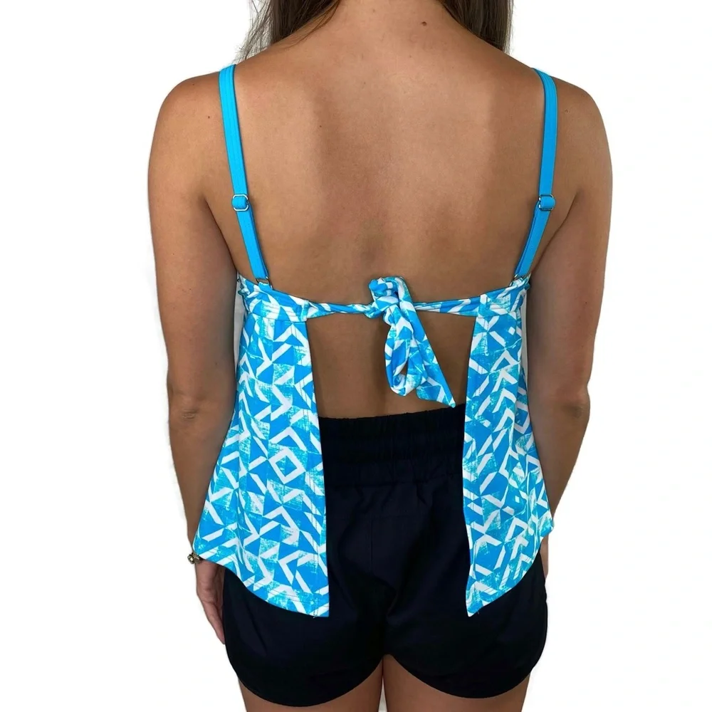 Maidenform Swim By the Sea Tankini Push Up Bra Fit Blue & White Print XSmall